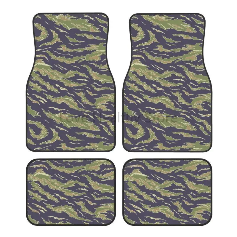 Camo Pattern Set - Auto-Fußmatten mit Tiger-Streifen-Camouflage-Muster, 4er-Set, rutschfeste Fußmatten