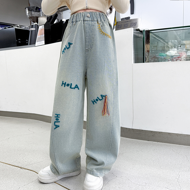 Street Fashion Korean Girl - Neue Herbst Koreanische Kinder Brief Jeans