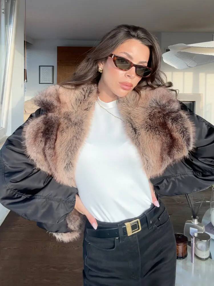 Street Fashion Taiwan - Frauen Mode Faux Pelz Kragen Jacke