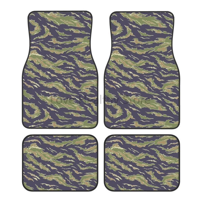 Camo Pattern Set - Auto-Fußmatten mit Tiger-Streifen-Camouflage-Muster, 4er-Set, rutschfeste Fußmatten