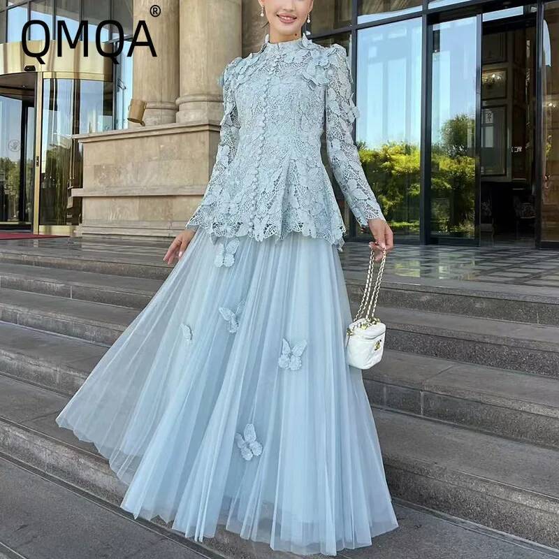 Mesh Top Layering - QMQA Mode frauen Elegante 2-teiliges Set