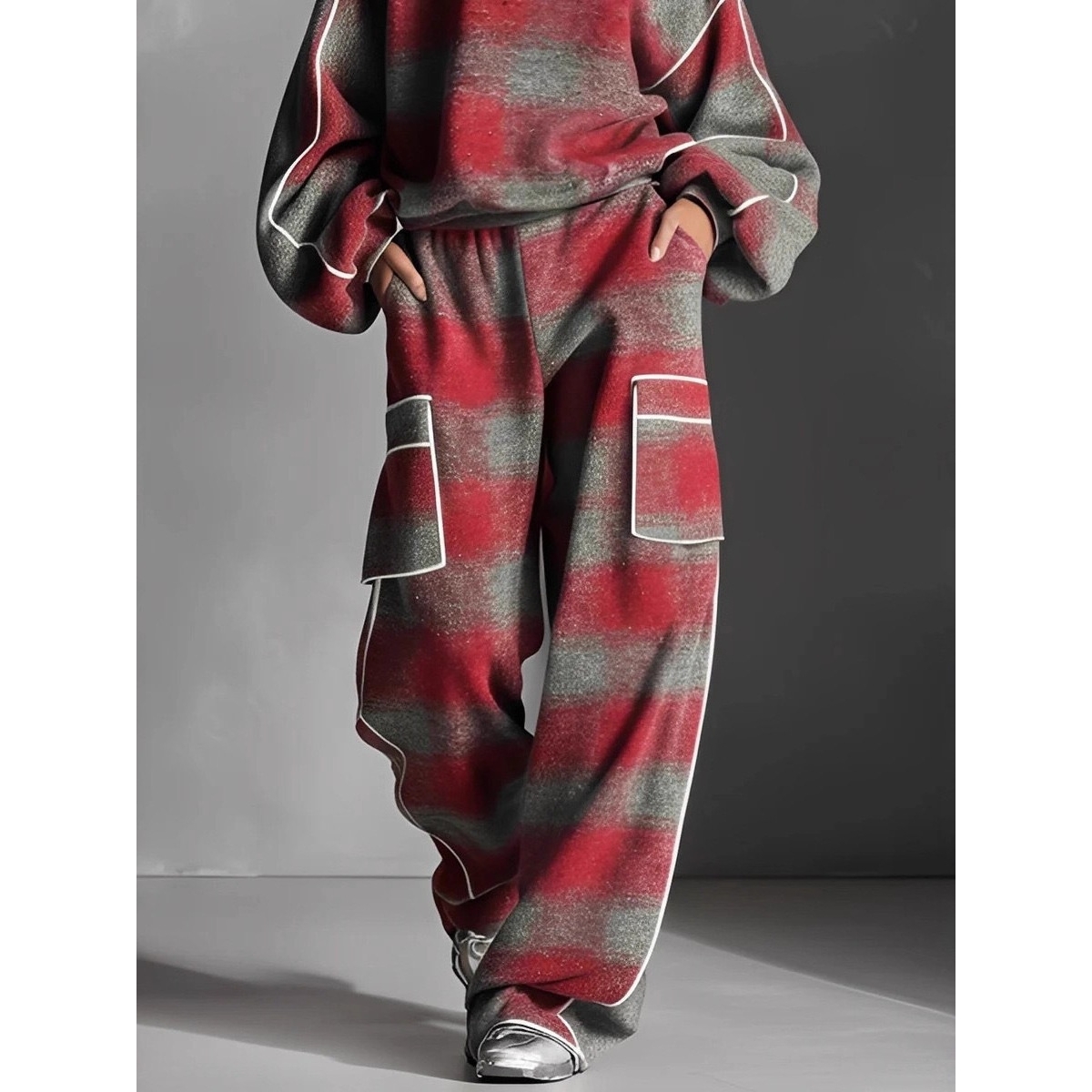 Street Fashion Look - Cross-Border Streetstyle Kariertes Hosenanzug-Set im Used-Look
