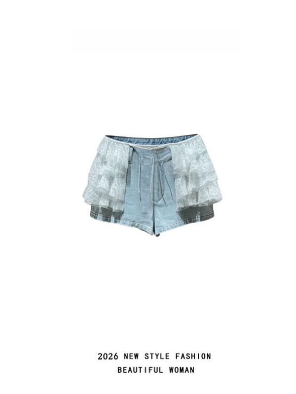 Street Fashion Outlet - High-Waist Straight Leg Jeans mit Spitzen-Patchwork-Design