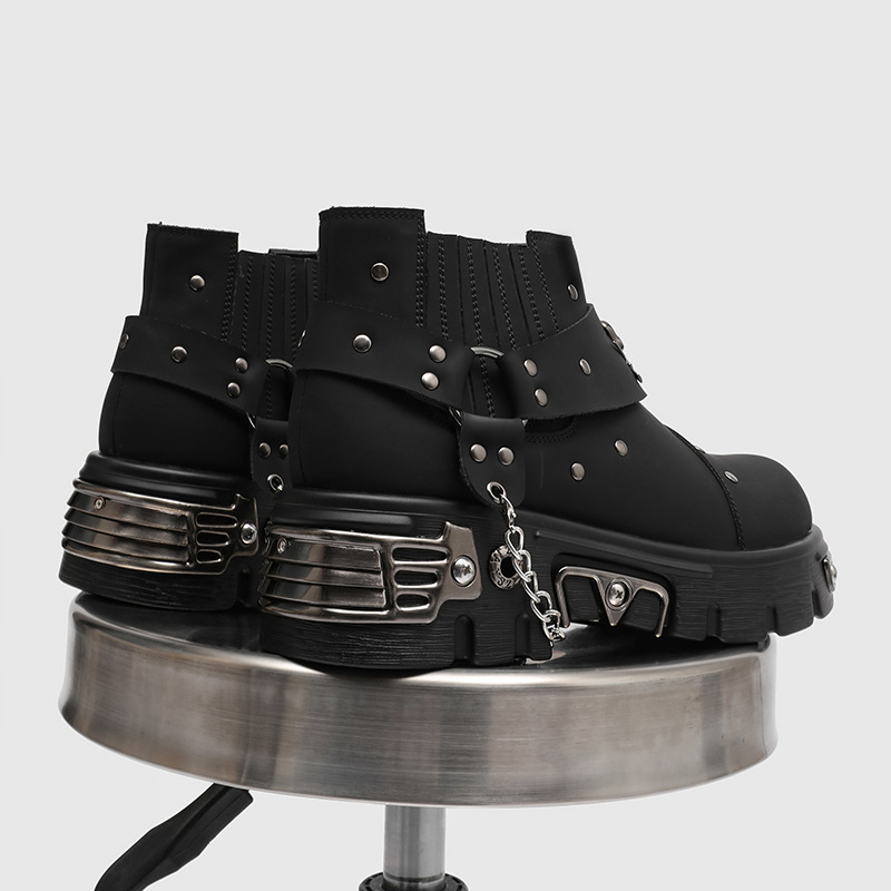 Street Fashion Style Male - Rock Punk Metall Patchwork Motorradstiefel Herren