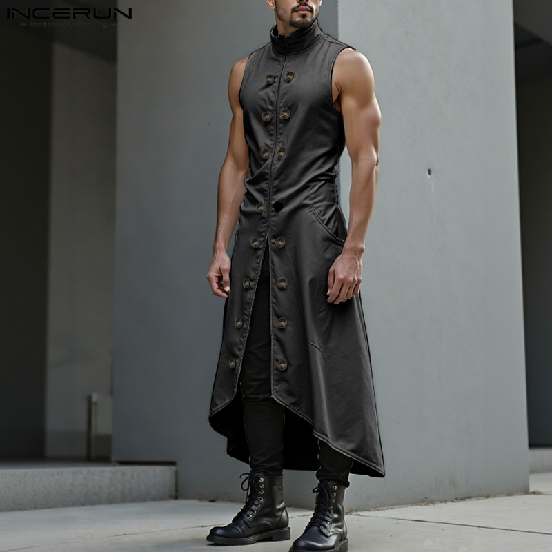 Street Fashion Style Male - INCERUN Männer Lange Stil Westen Einfarbig