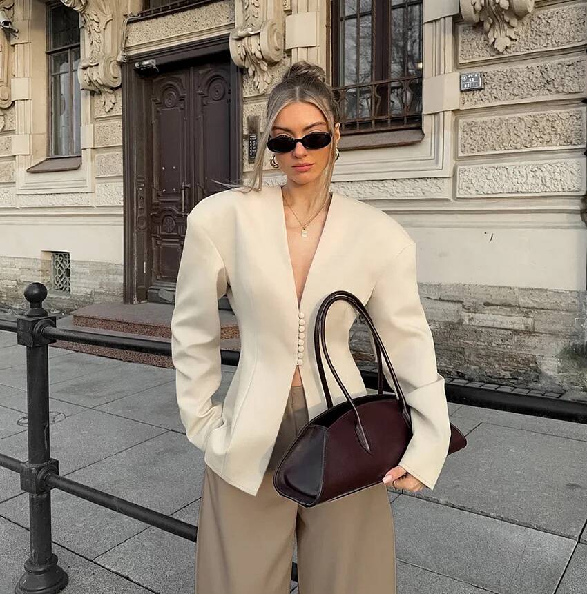 Street Fashion Taiwan - Damen Blazer mit Taillenschnürung, modischer Langarm-Blazer