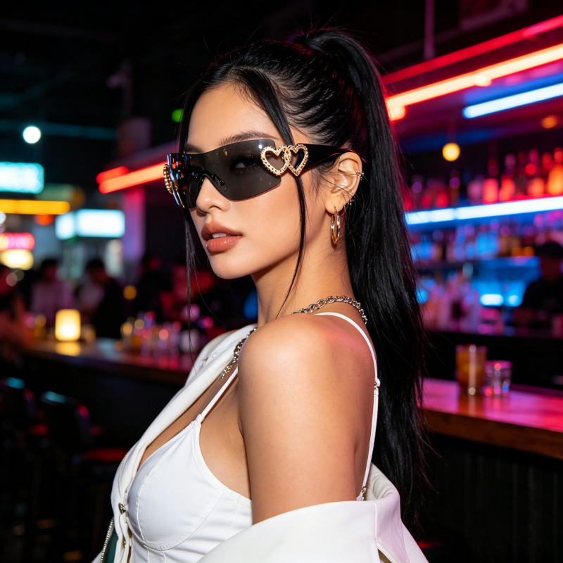 Y2K Randlose Herz-Sonnenbrille – Street Fashion Shoot Bewertung und Preis