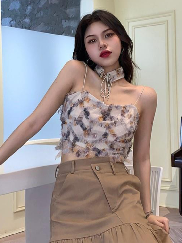Camis Frauen Sommer Print Crop – Street Fashion Korean Girl Bewertung und Preis